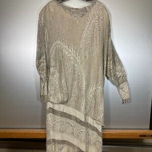 Damianou Crochet Midi Fringe Silver Formal Dress, Size L